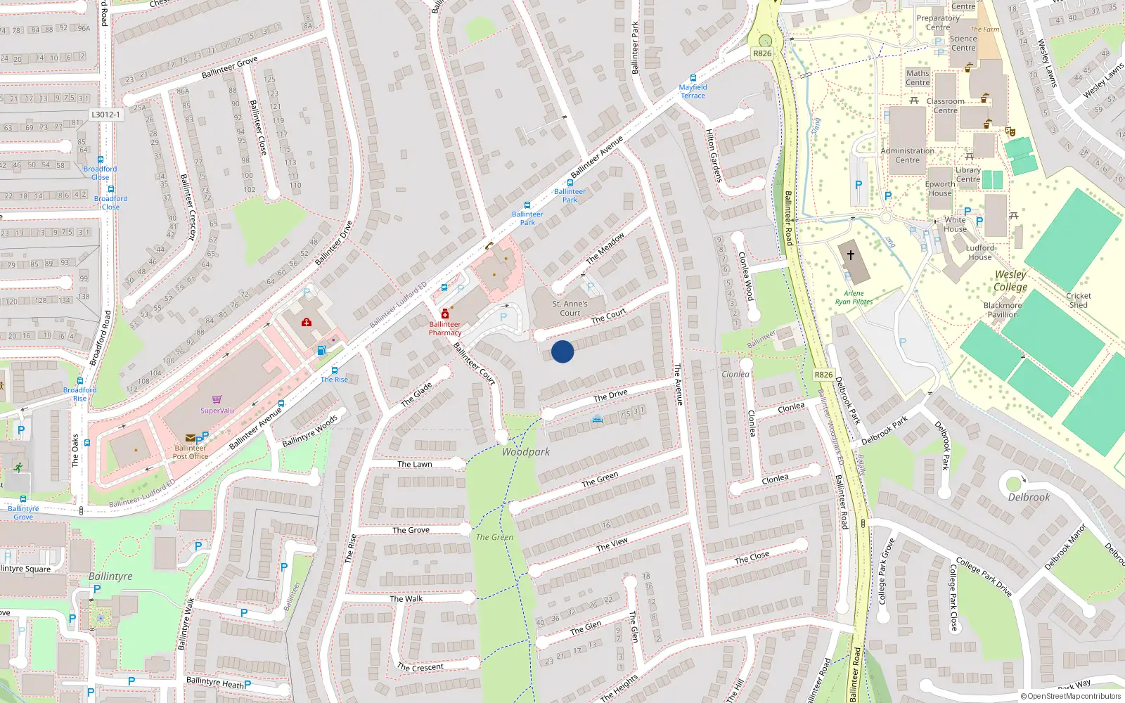 Overhead map showing the location of 23 The Court, Dublin 16