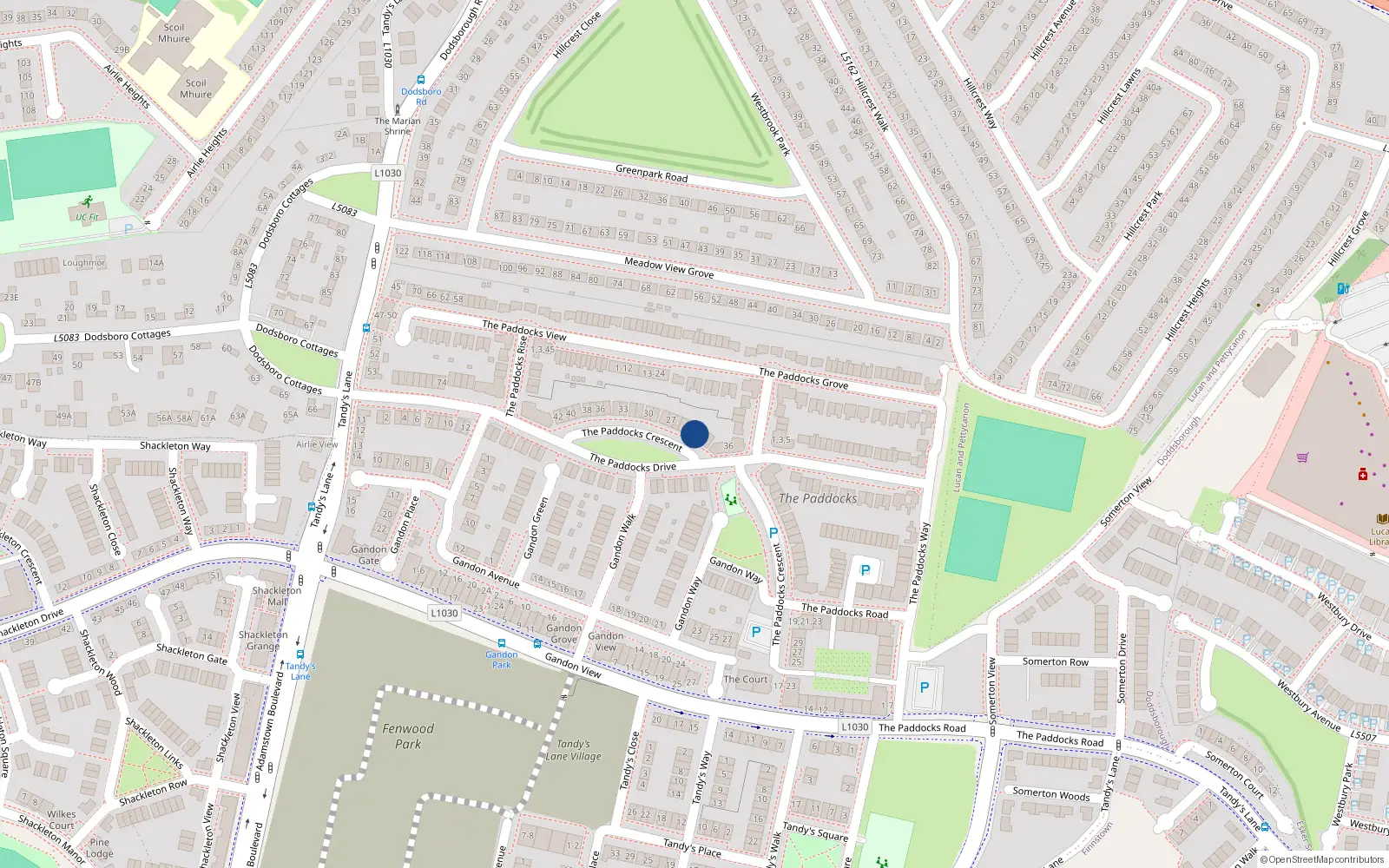 Overhead map showing the location of 23 The Paddocks Crescent, Lucan