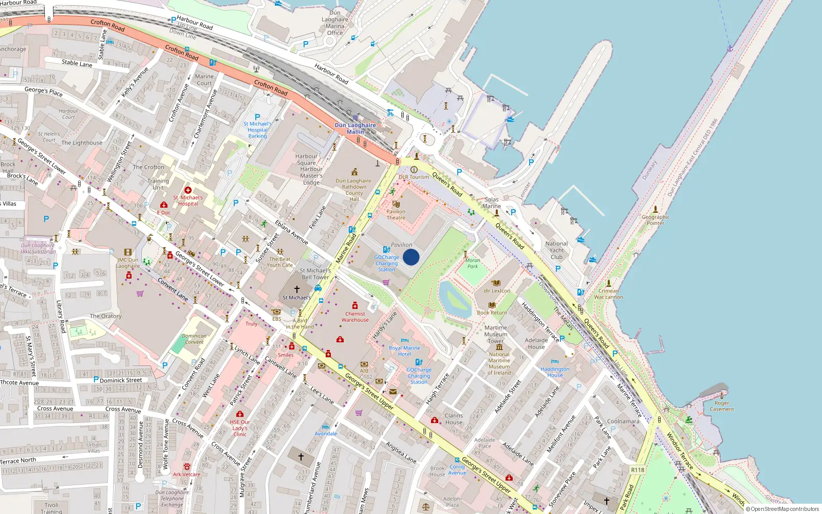 Overhead map showing the location of 23 the Pavillion Apt, Marine Road, Dun Laoghaire