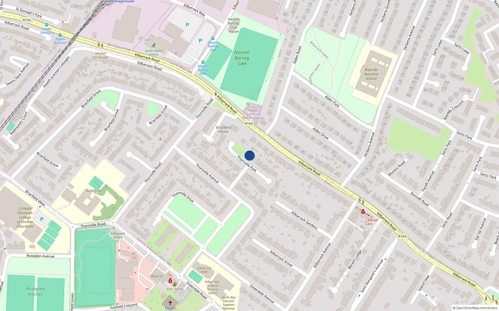 Overhead map showing the location of 23 Thornville Park, Dublin 5