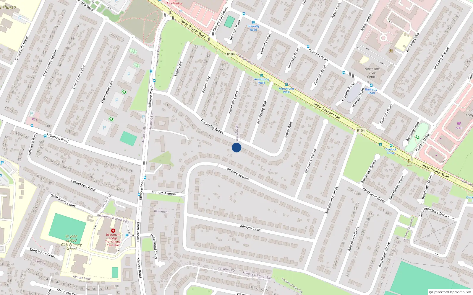 Overhead map showing the location of 23 Tranquility Grove, Coolock