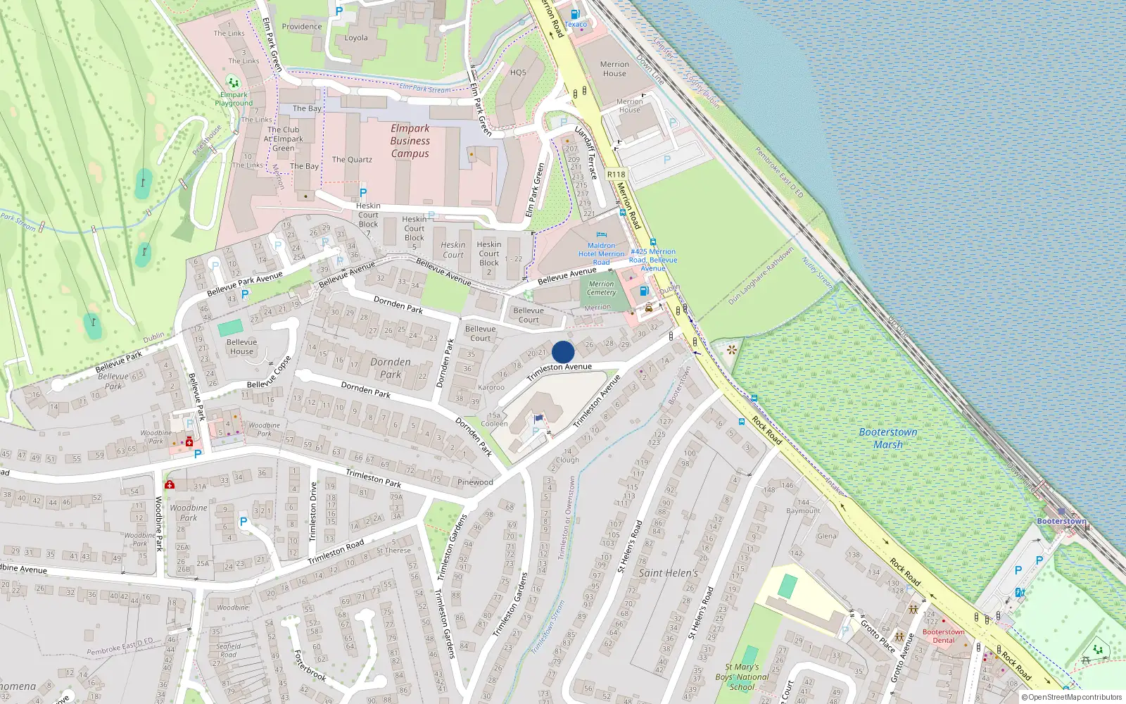 Overhead map showing the location of 23 Trimleston Avenue, Trimleston or Owenstown