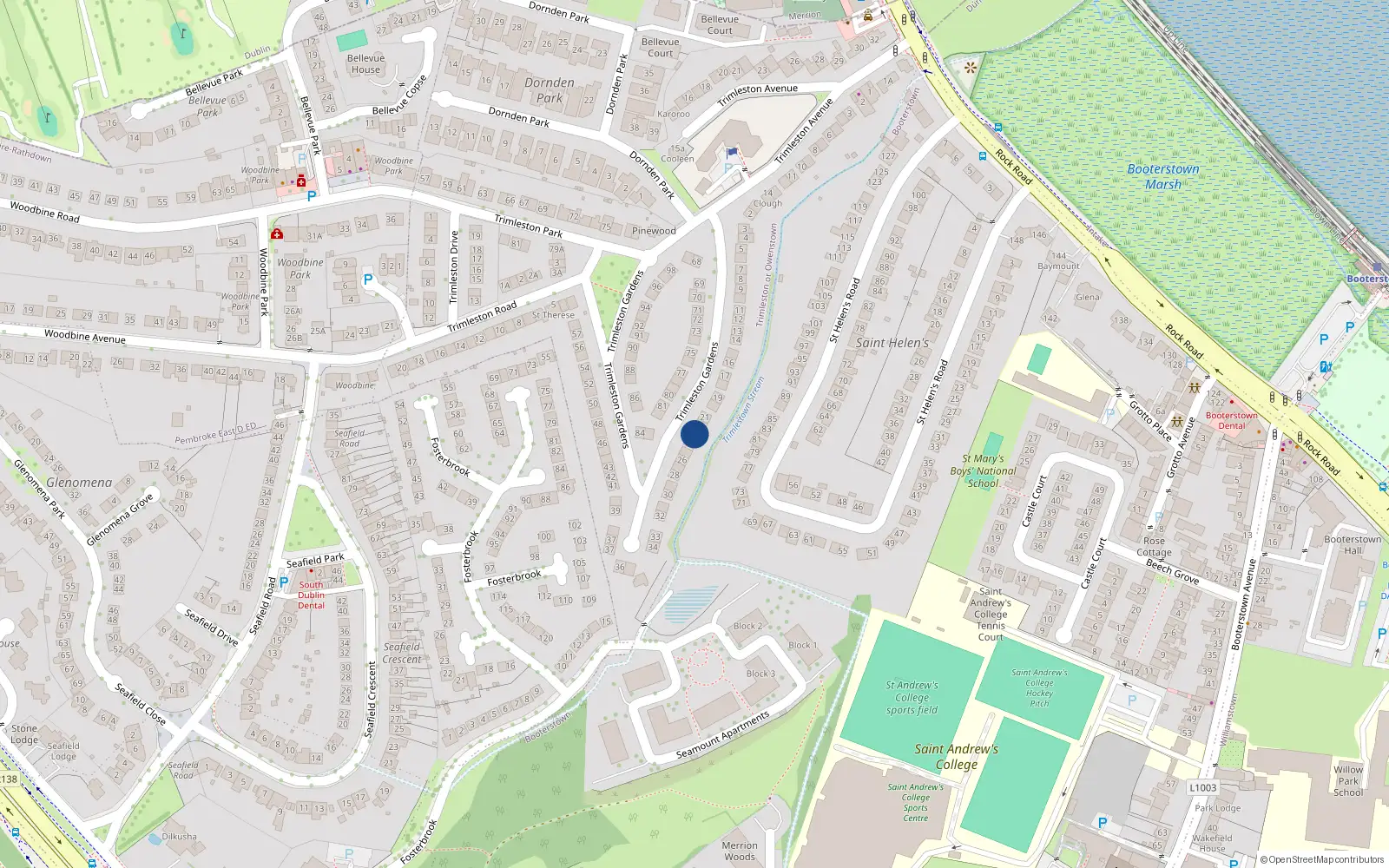 Overhead map showing the location of 23 Trimleston Gardens, Trimleston or Owenstown
