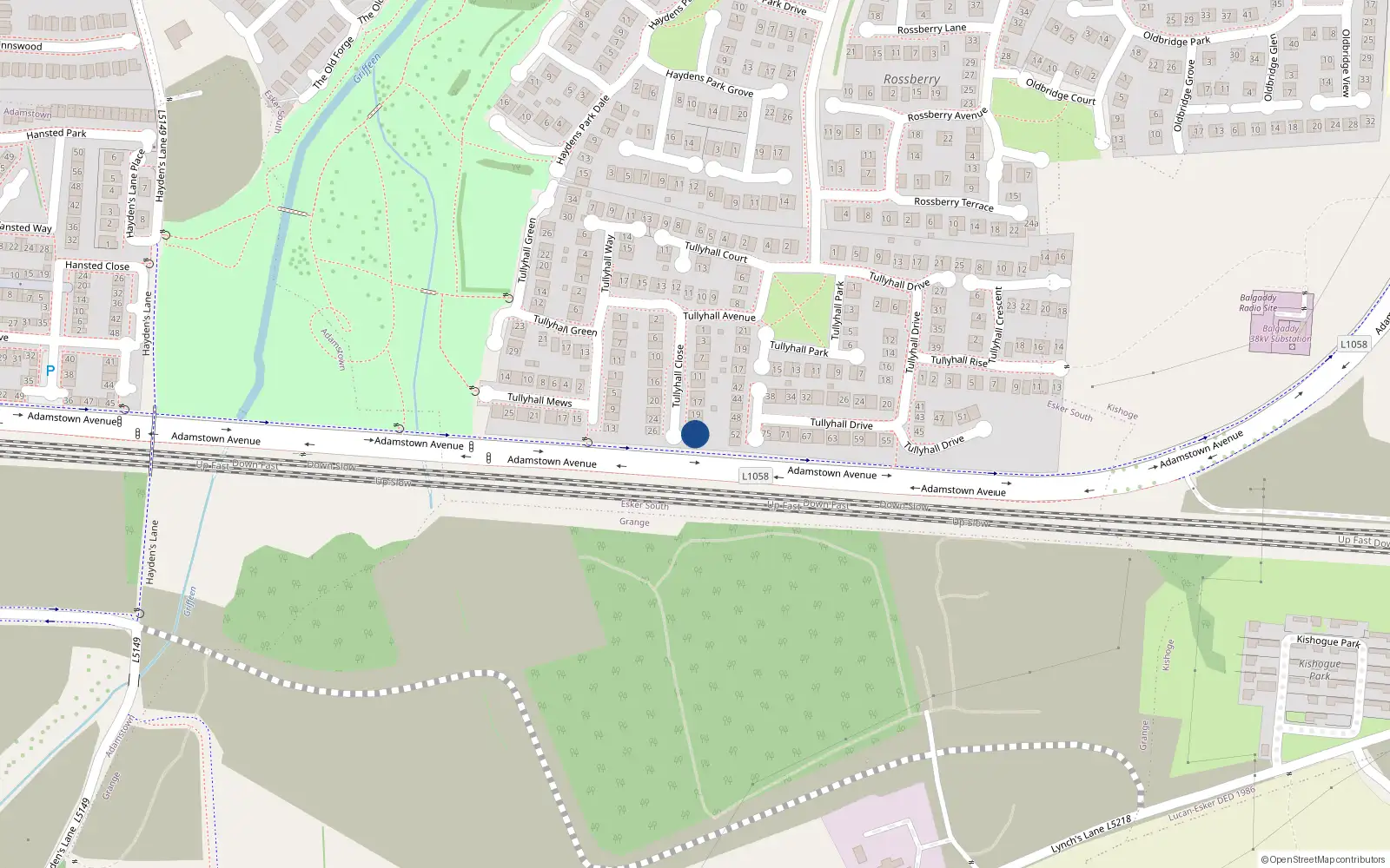 Overhead map showing the location of 23 Tullyhall Close, Lucan