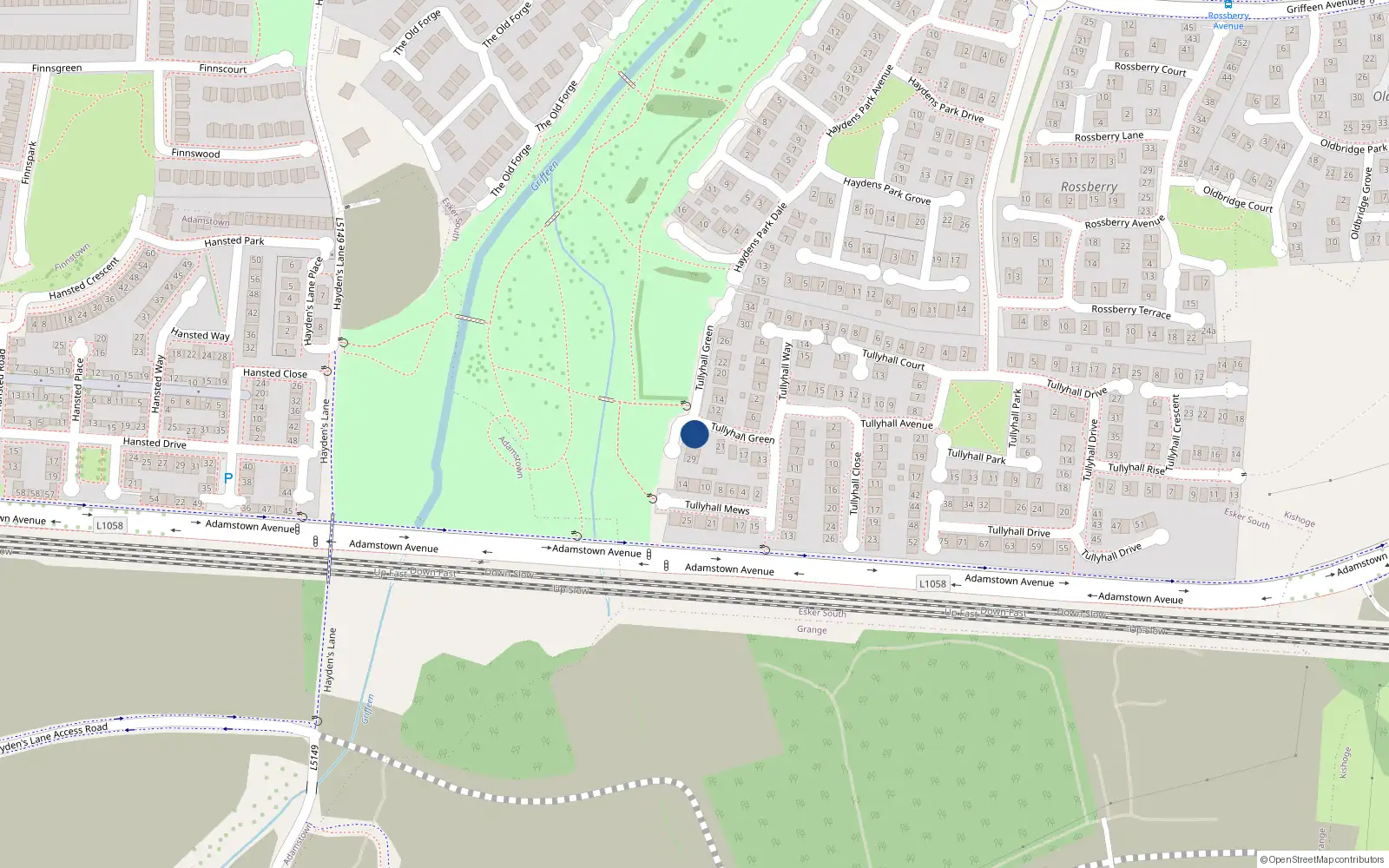 Overhead map showing the location of 23 Tullyhall Green, Lucan