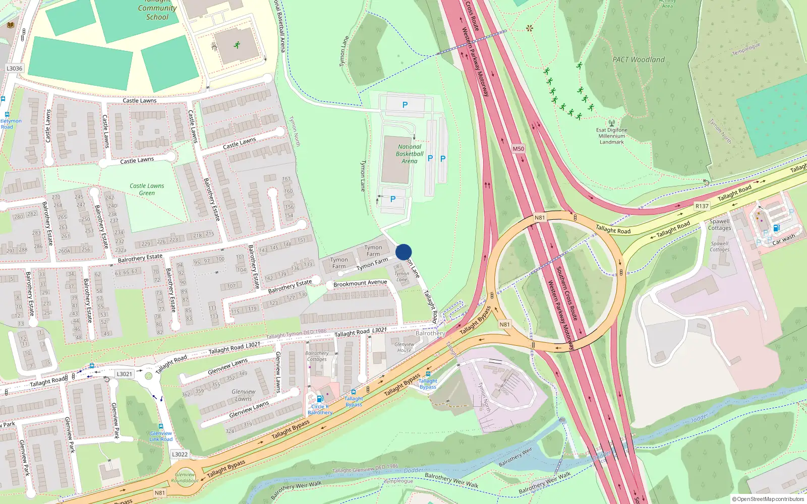Overhead map showing the location of 23 Tymon Farm, Tallaght
