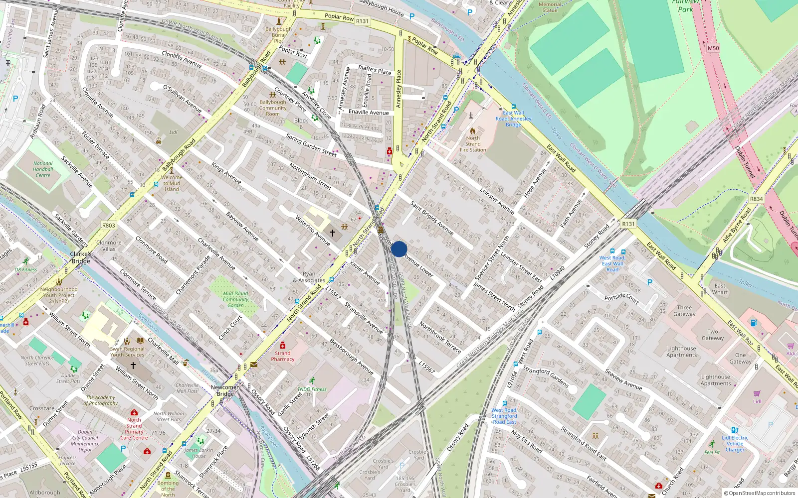 Overhead map showing the location of 23 Northbrook Avenue Lower, Dublin