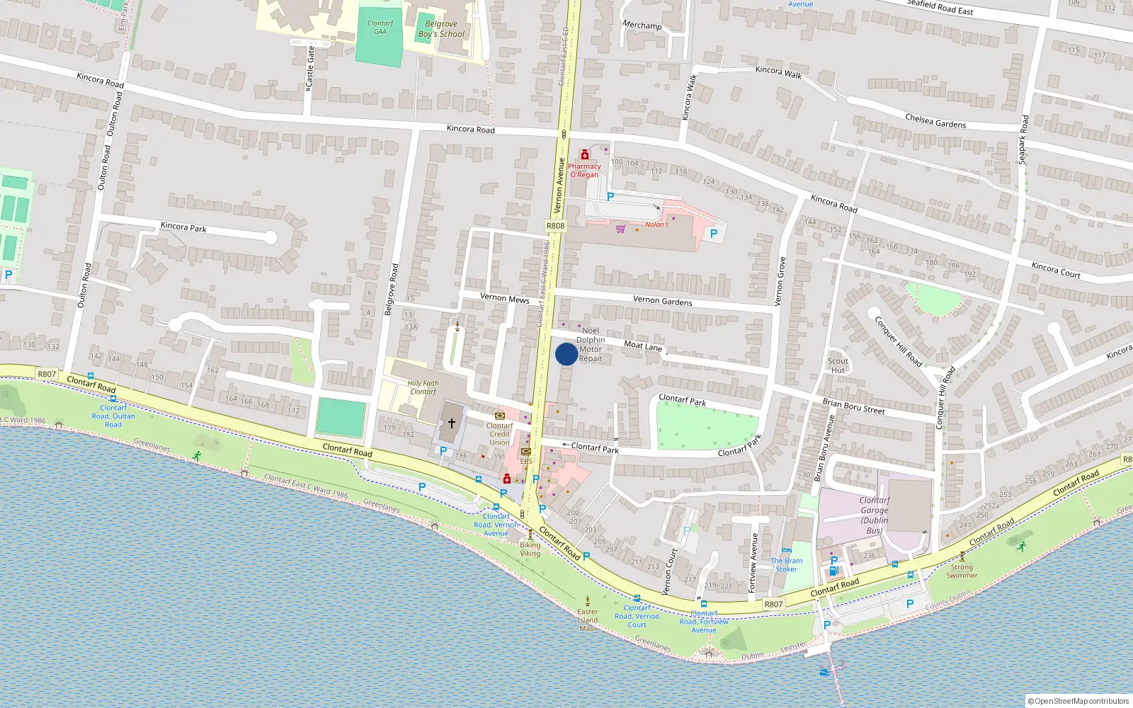 Overhead map showing the location of 23 Vernon Avenue, Dublin 5, Dublin