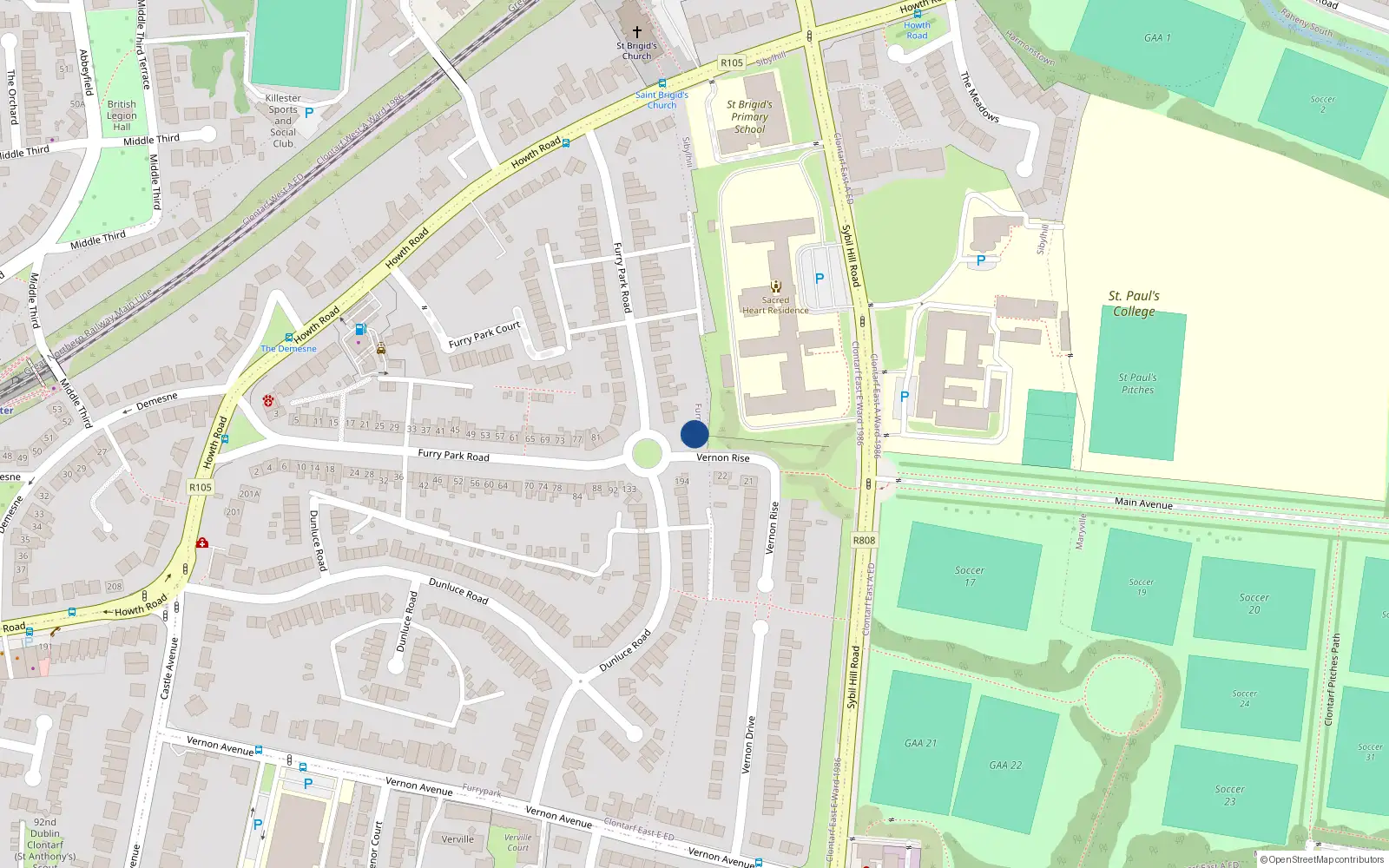 Overhead map showing the location of 23 Vernon Rise, Dublin 3