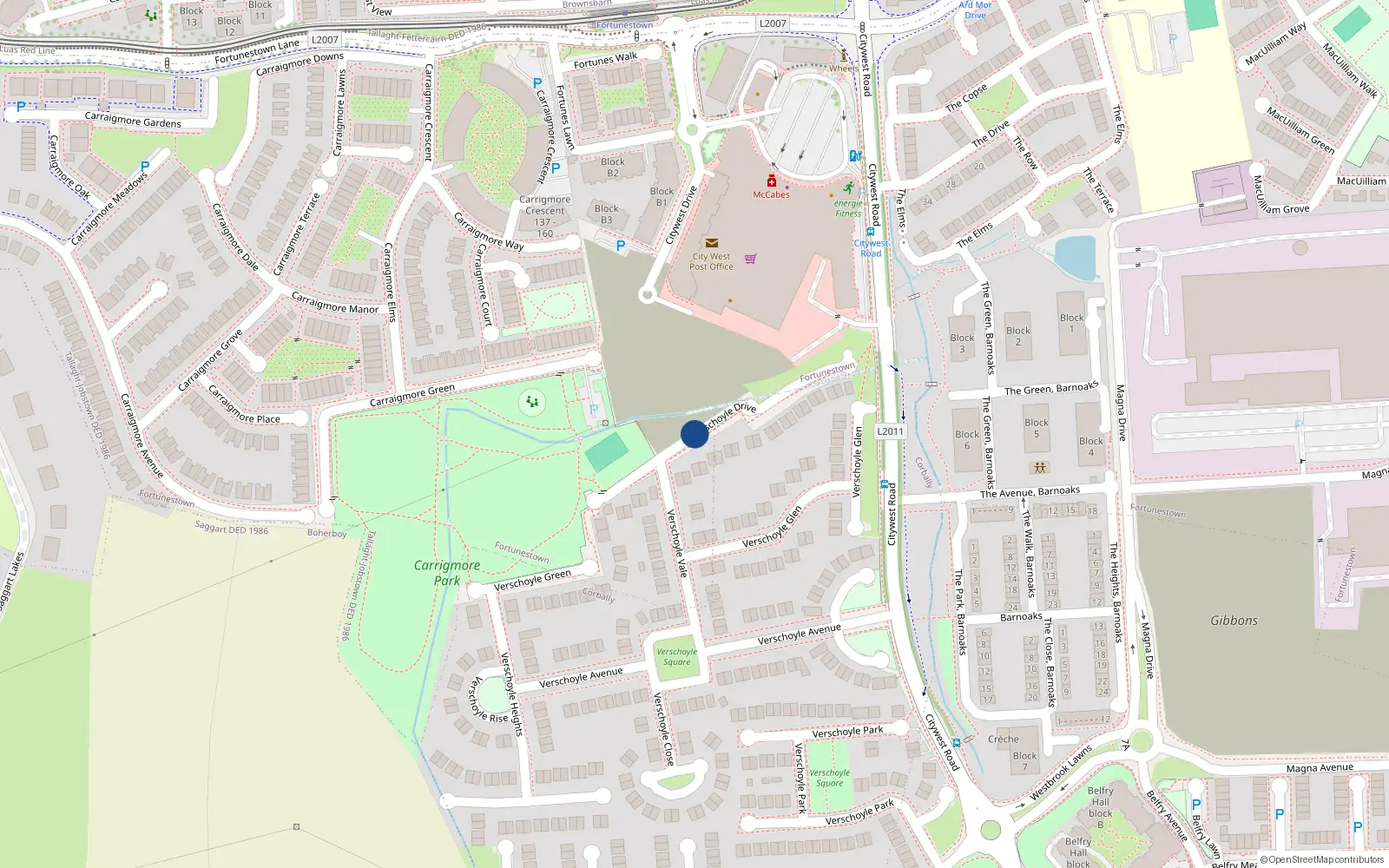 Overhead map showing the location of 23 Verschoyle Drive, Saggart