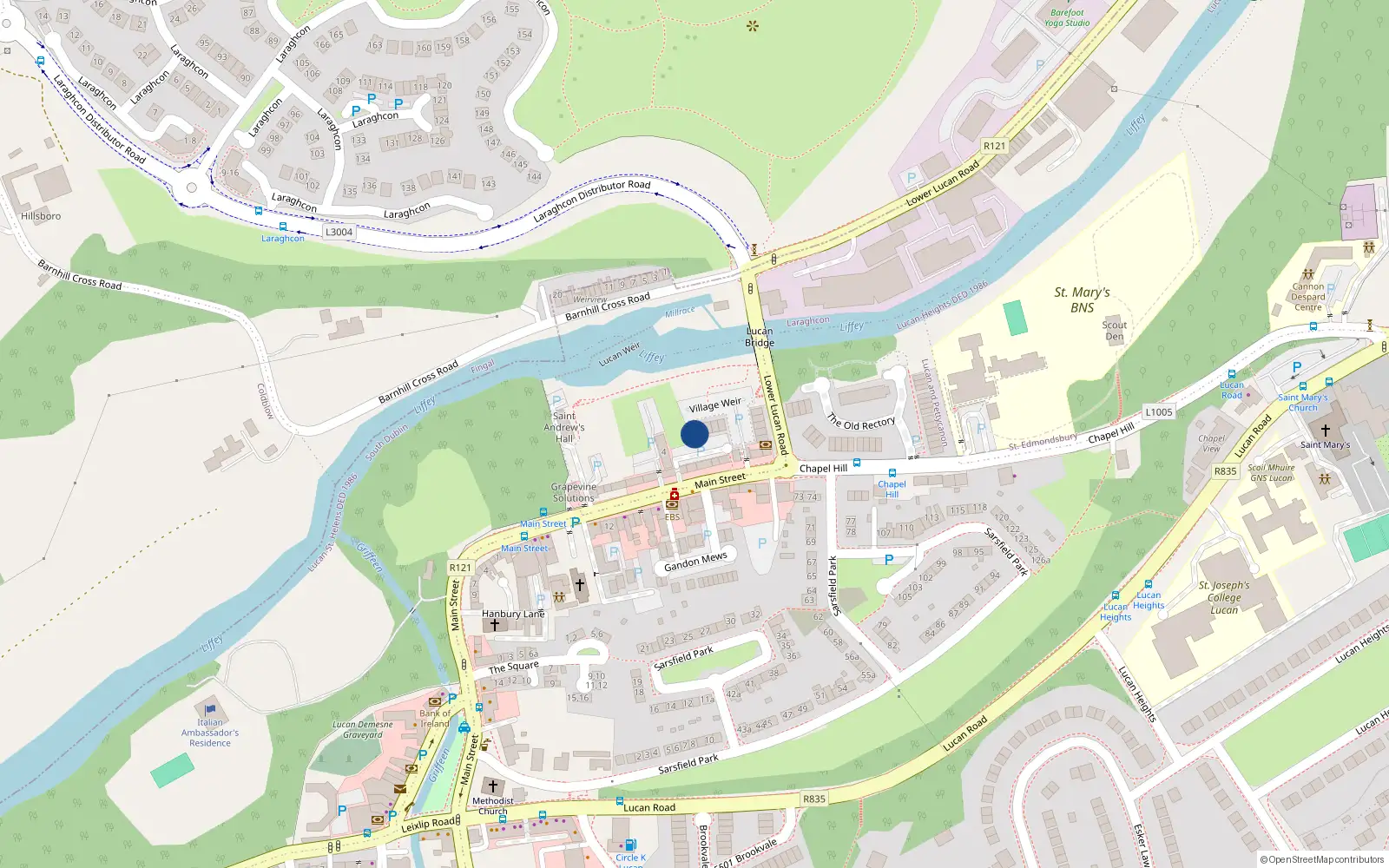Overhead map showing the location of 23 Village Weir, Lucan, Dublin