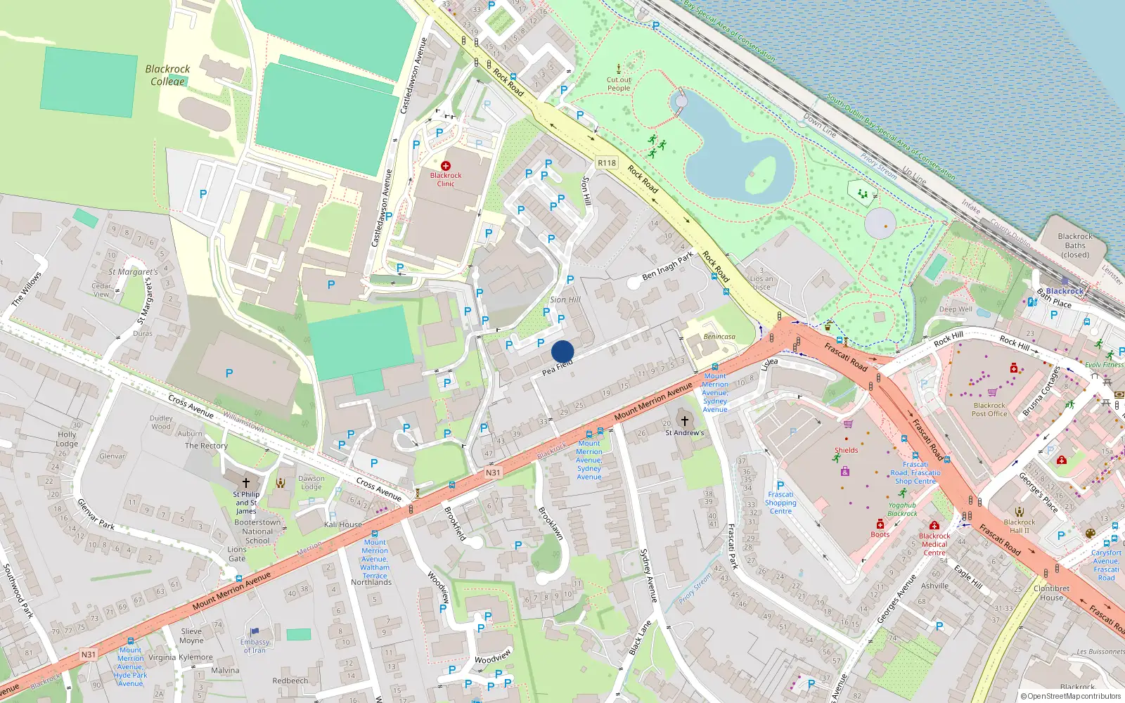 Overhead map showing the location of 23 Westfield, Blackrock, Co Dublin