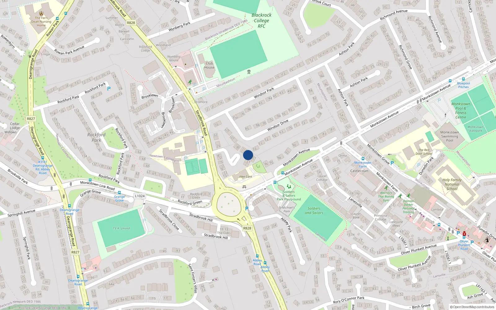 Overhead map showing the location of 23 Windsor Court, Blackrock