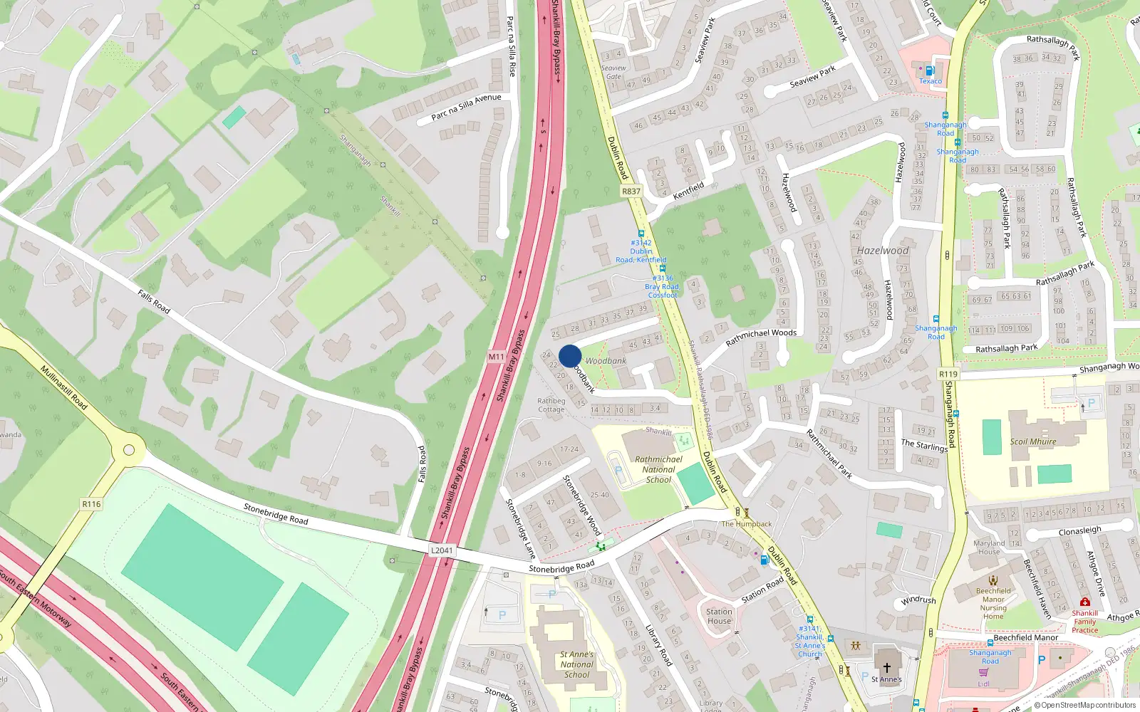 Overhead map showing the location of 23 Woodbank, Shankhill