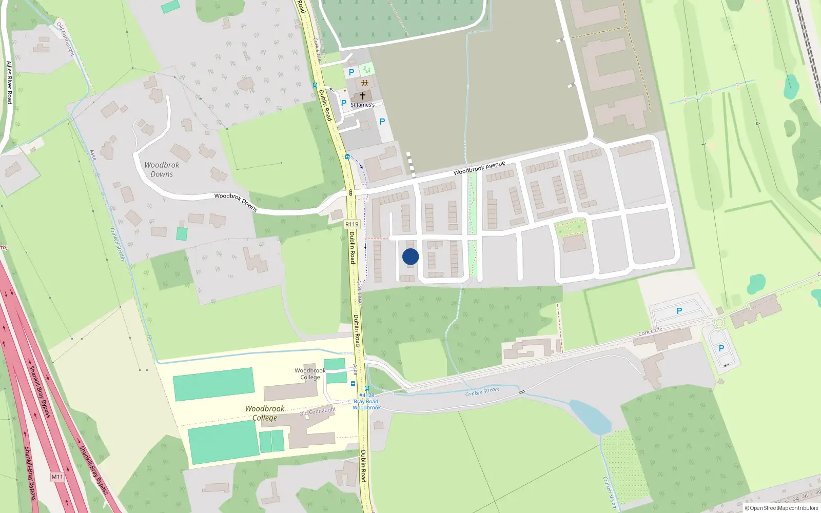 Overhead map showing the location of 23 Woodbrook Park, Bray