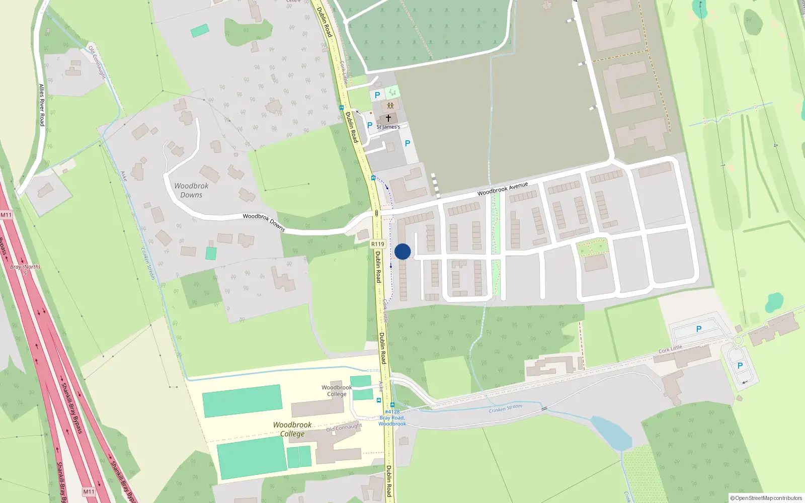 Overhead map showing the location of 23 Woodbrook, Co