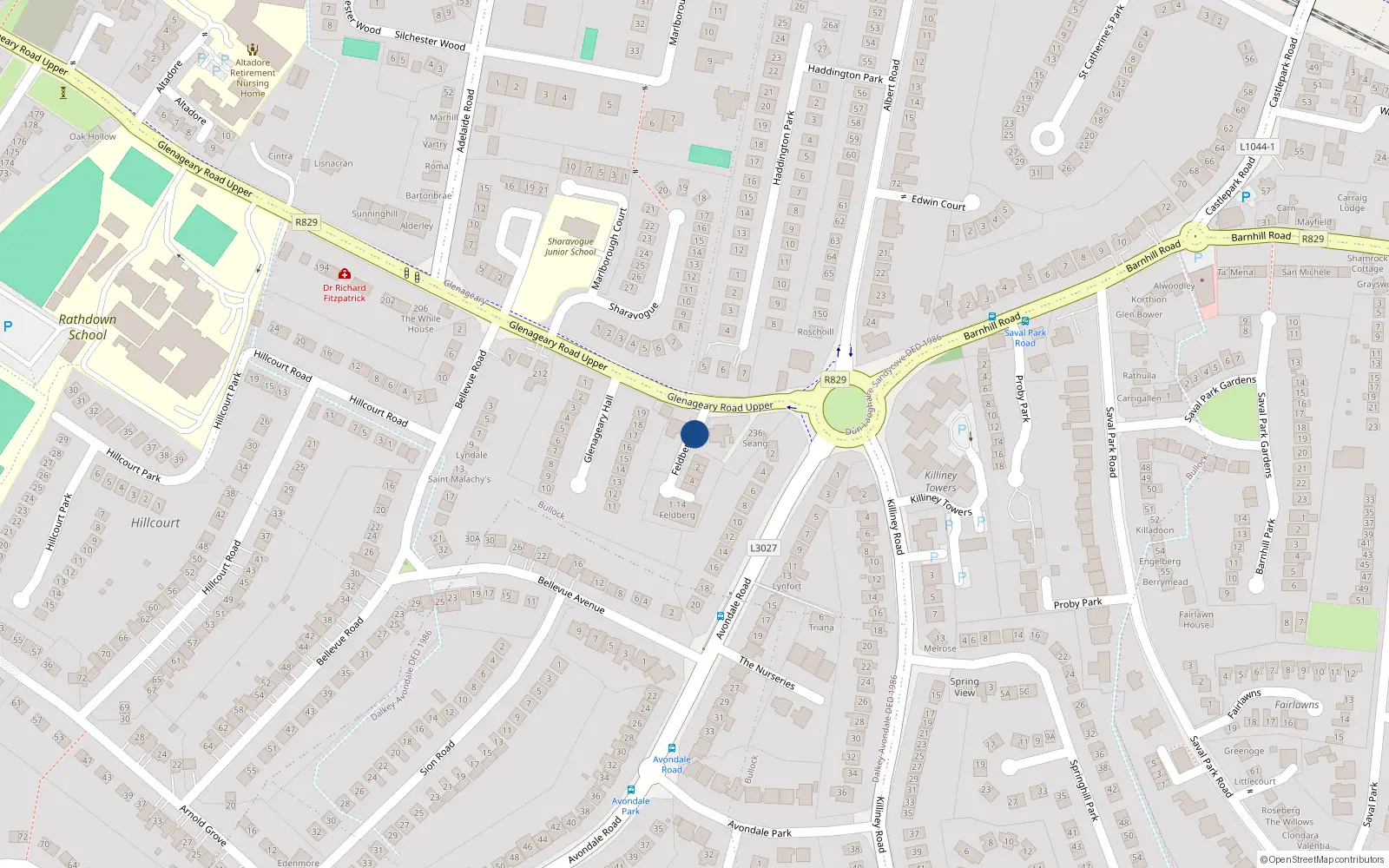 Overhead map showing the location of 230 Glenageary Road Upper, Dun Laoghaire