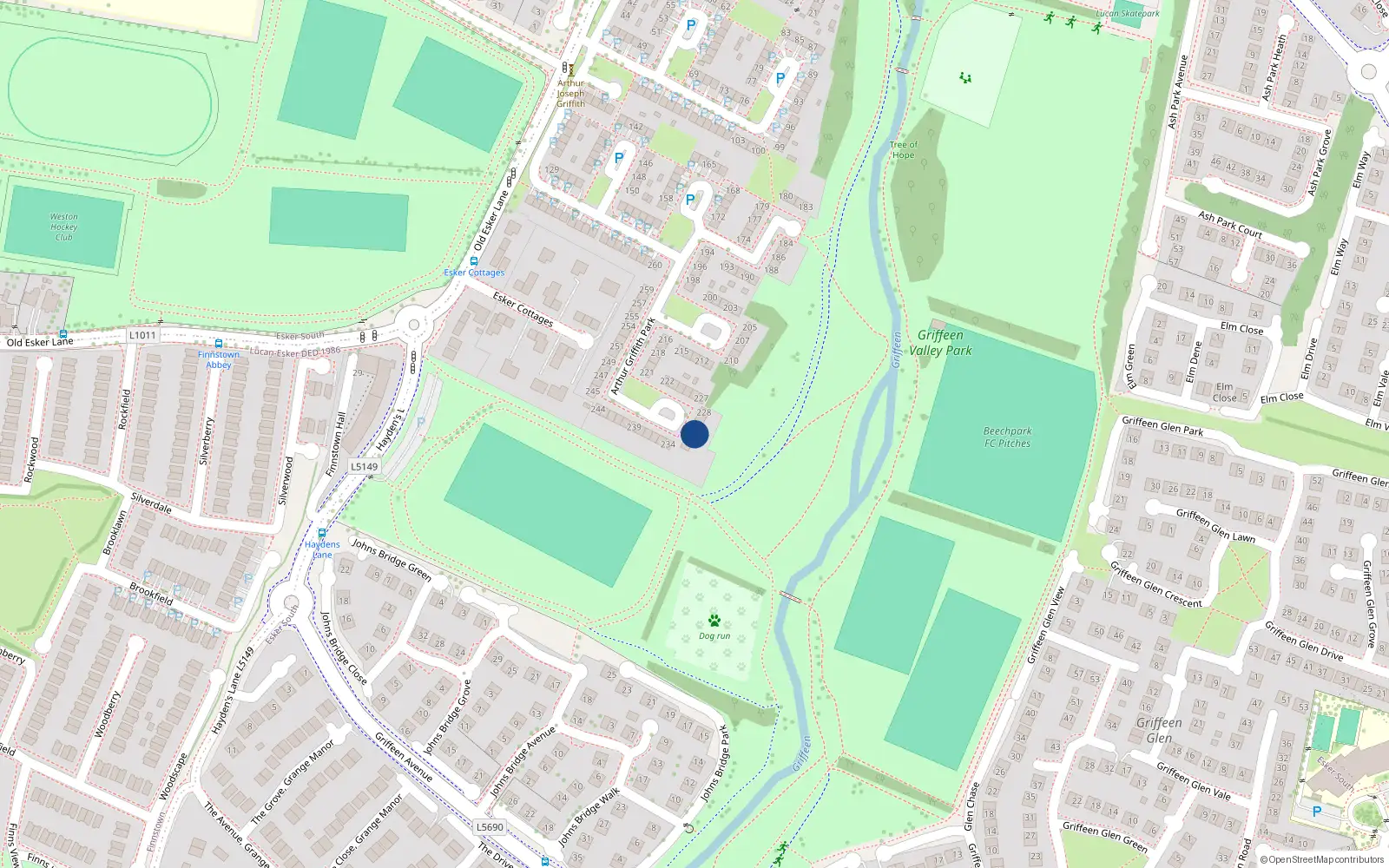 Overhead map showing the location of 231 Arthur Griffith Park, Lucan