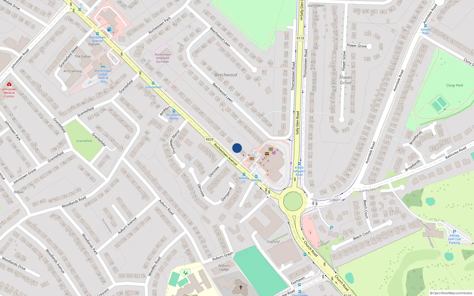 Overhead map showing the location of 231 Rochestown Avenue, County Dublin