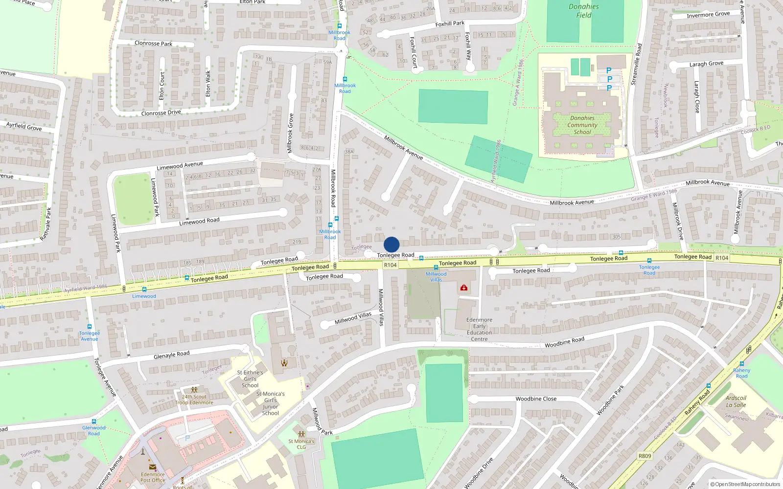 Overhead map showing the location of 231 Tonlegee Road, Raheny, Dublin 5