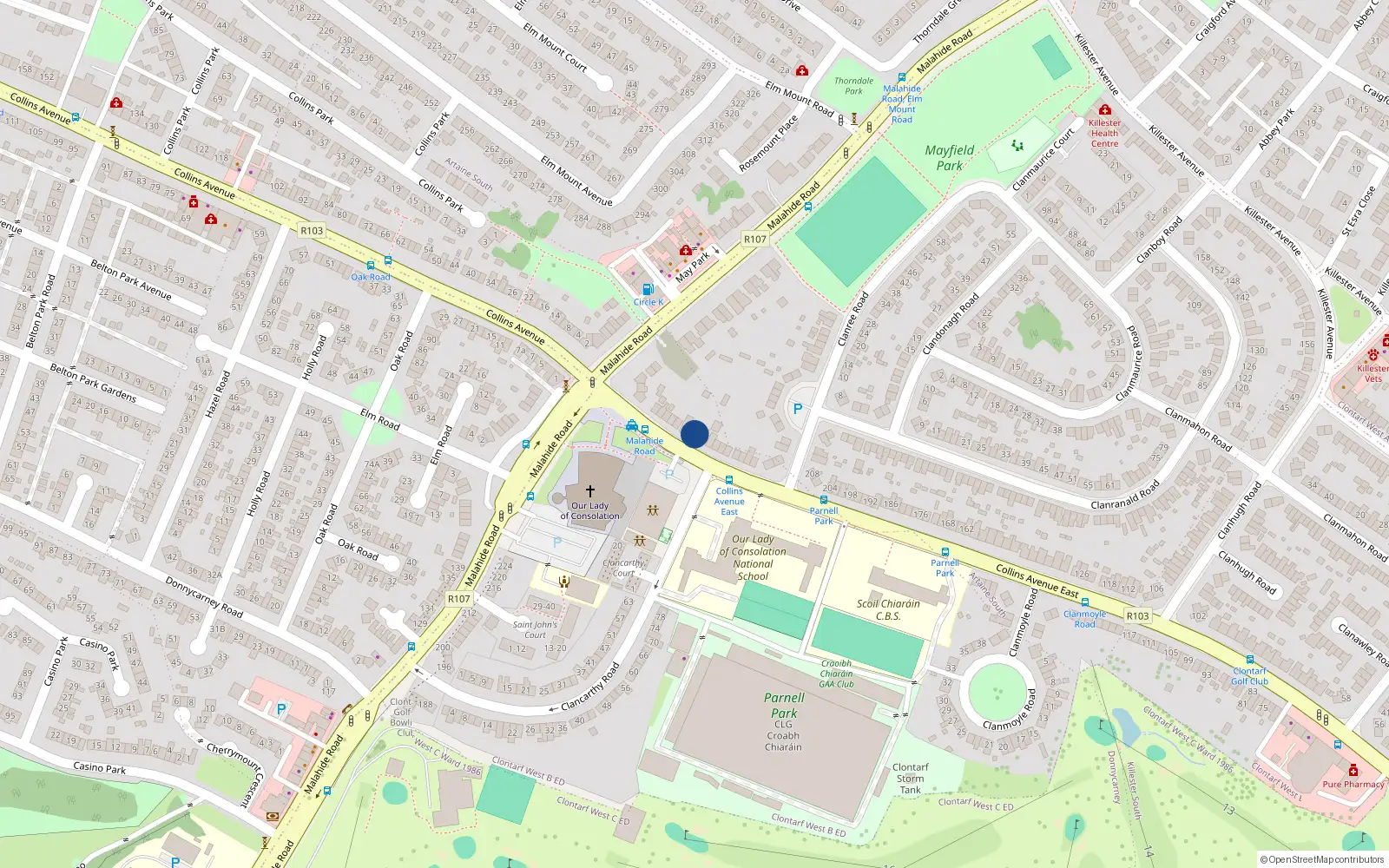 Overhead map showing the location of 232 Collins Avenue East, Dublin 5