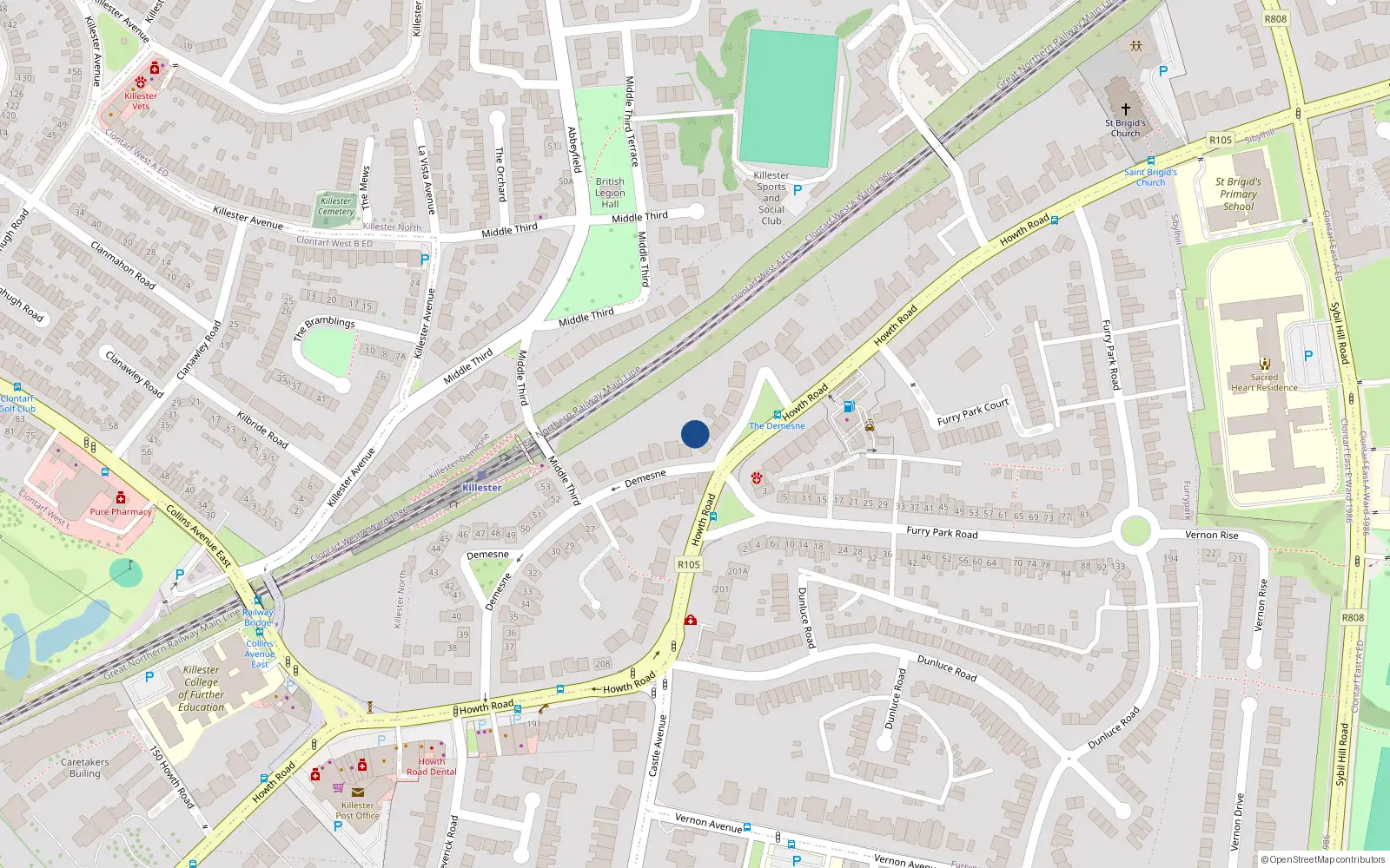 Overhead map showing the location of 232 Howth Road, Dublin 5