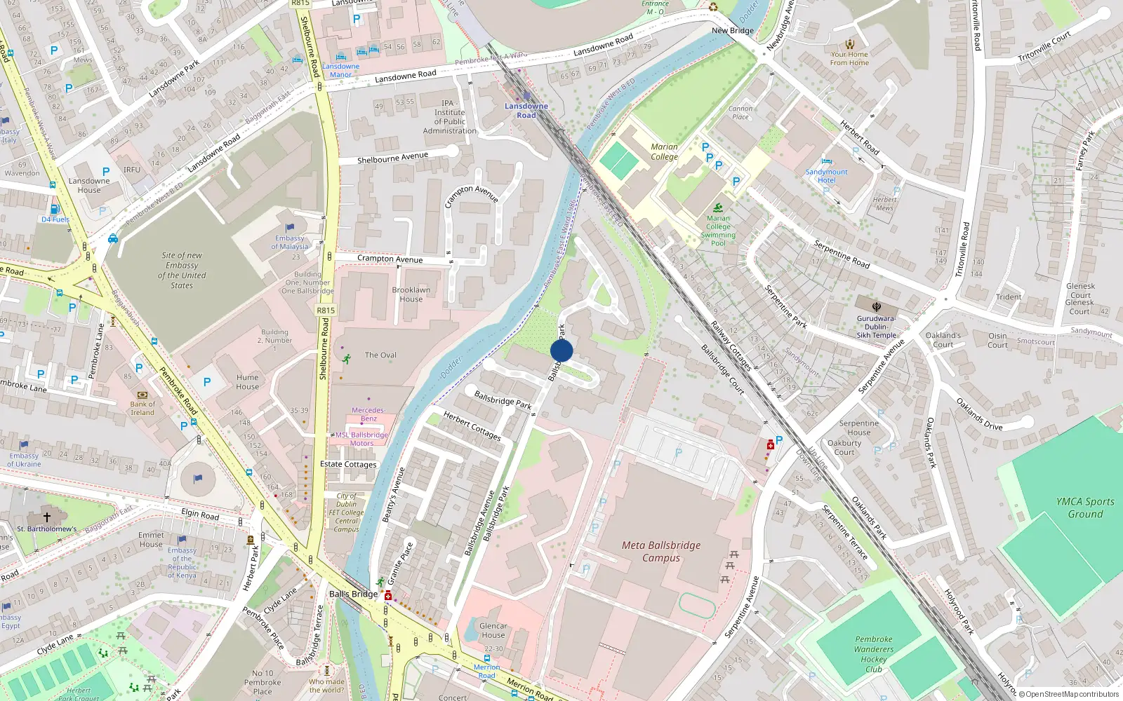 Overhead map showing the location of 232 the Sweepstakes, Ballsbridge Park, Ballsbridge