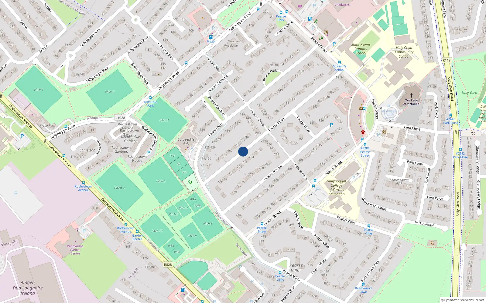 Overhead map showing the location of 233 Pearse Road, Dublin