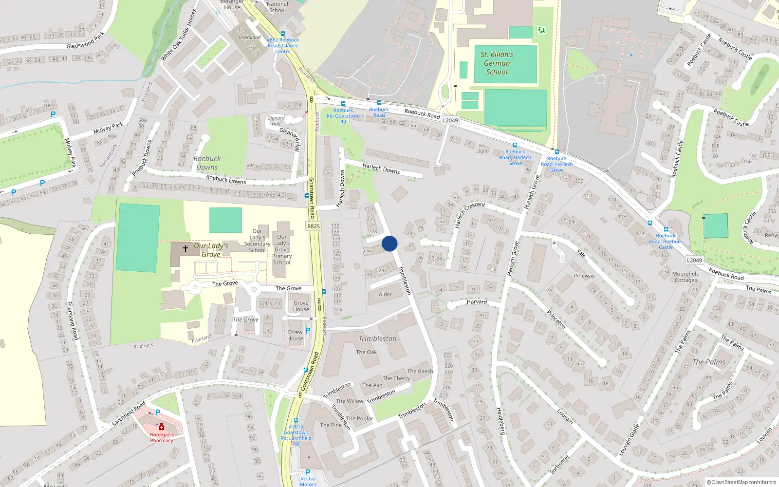 Overhead map showing the location of 233 Trimbleston, Goatstown