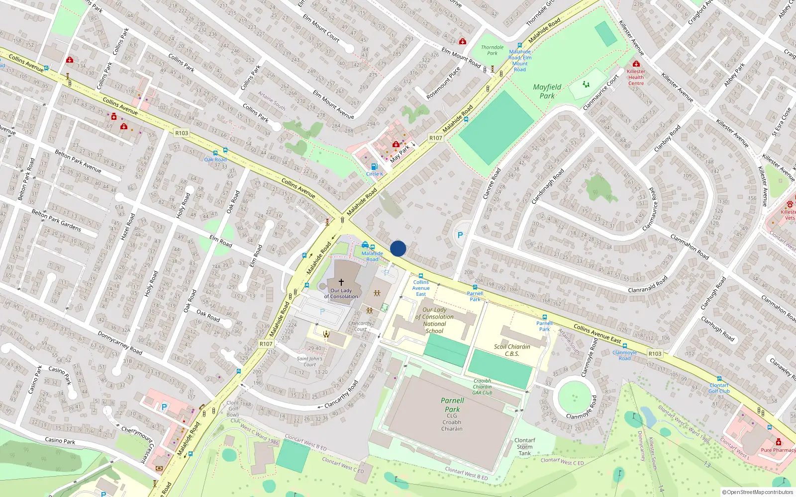 Overhead map showing the location of 234 Collins Avenue, Donnycarney, Dublin