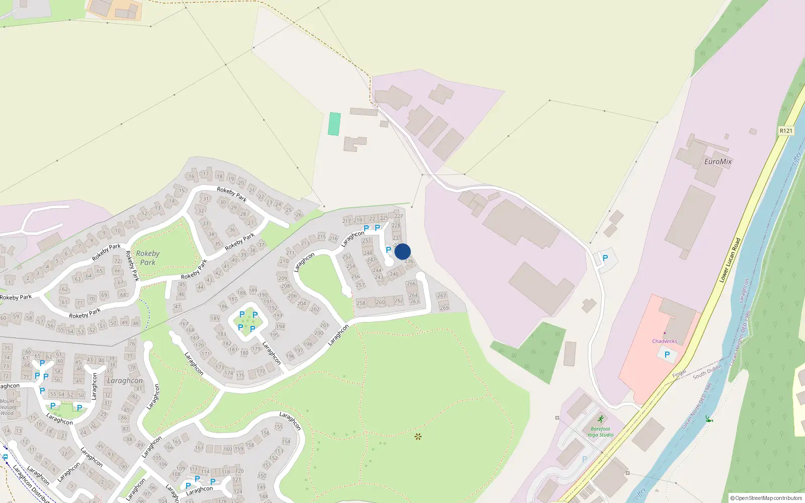 Overhead map showing the location of 234 Laraghcon, Lucan, Dublin