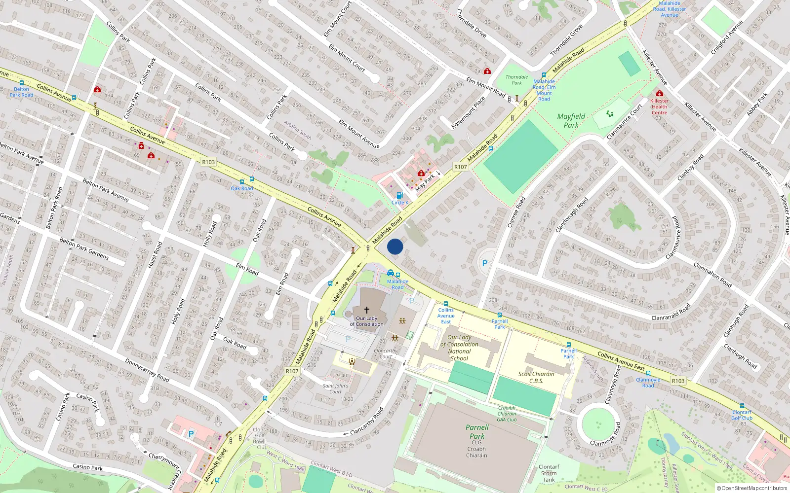 Overhead map showing the location of 234 Malahide Road, Artane, Dublin 5