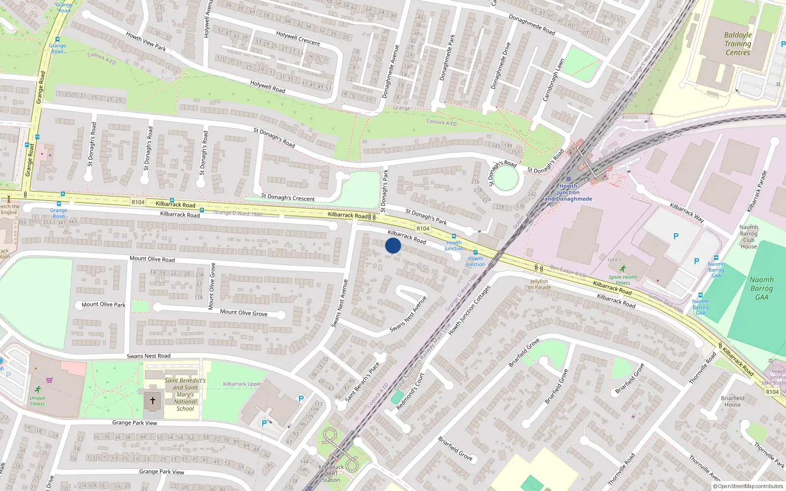 Overhead map showing the location of 235 Kilbarrack Road, Dublin 5