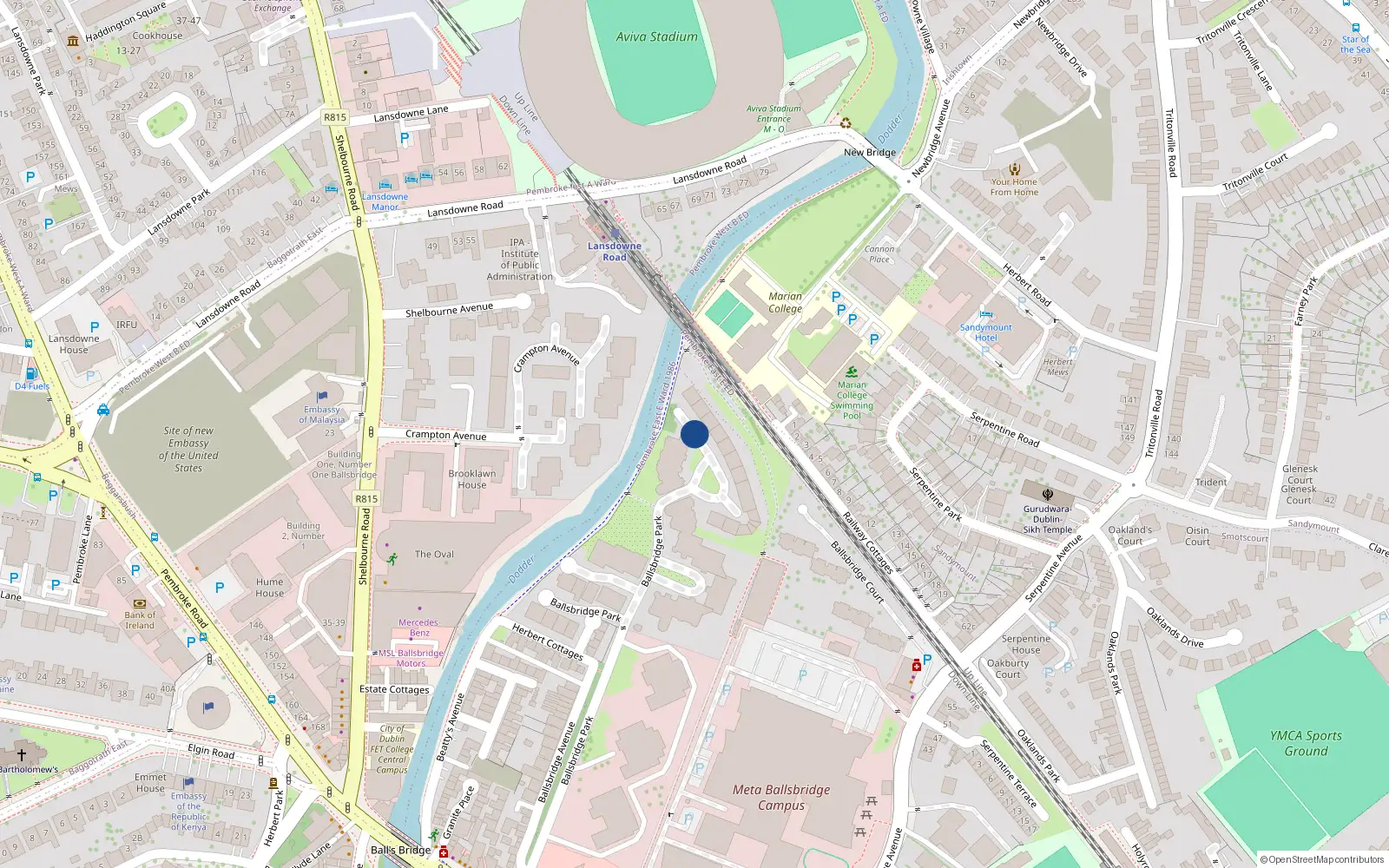 Overhead map showing the location of 235 the Sweepstakes, Ballsbridge Park, Ballsbridge