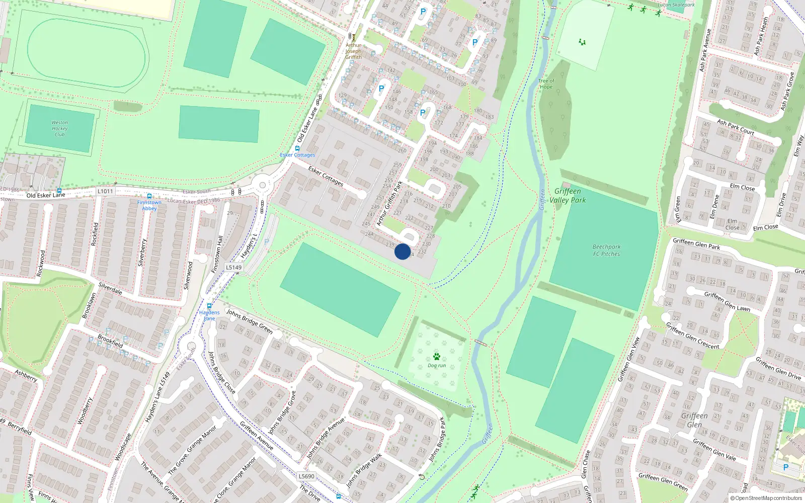 Overhead map showing the location of 236 Arthur Griffith Park, Lucan
