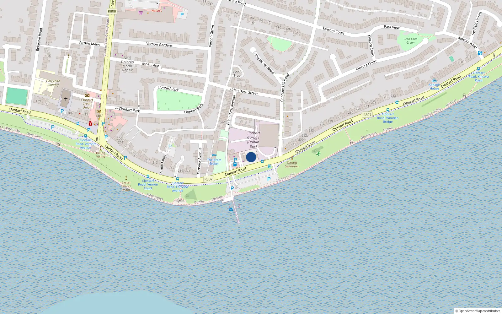 Overhead map showing the location of 236 Clontarf Road, Dublin 3