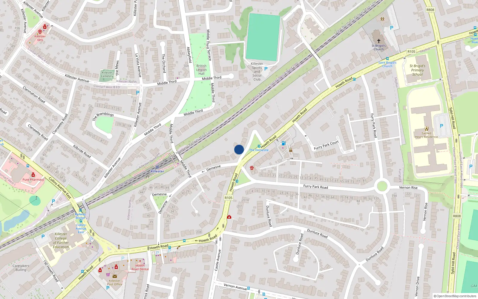 Overhead map showing the location of 236 Howth Road, Killester, Dublin 5