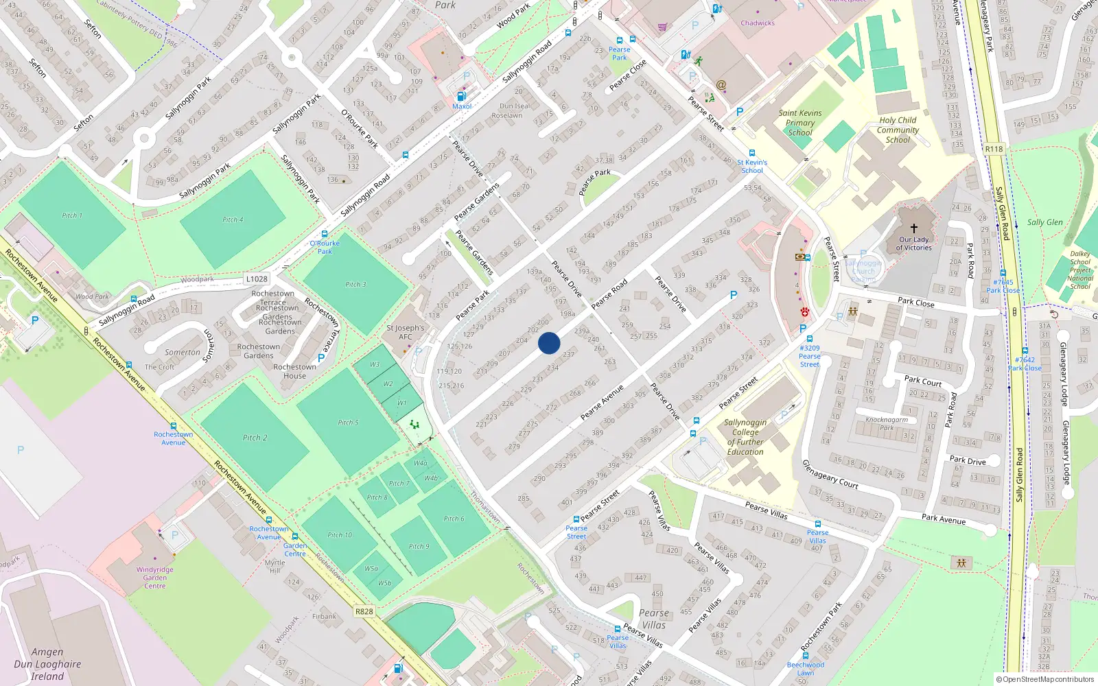Overhead map showing the location of 236 Pearse Road, Dublin