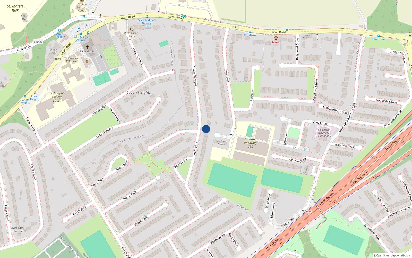 Overhead map showing the location of 238 Beech Park, Lucan