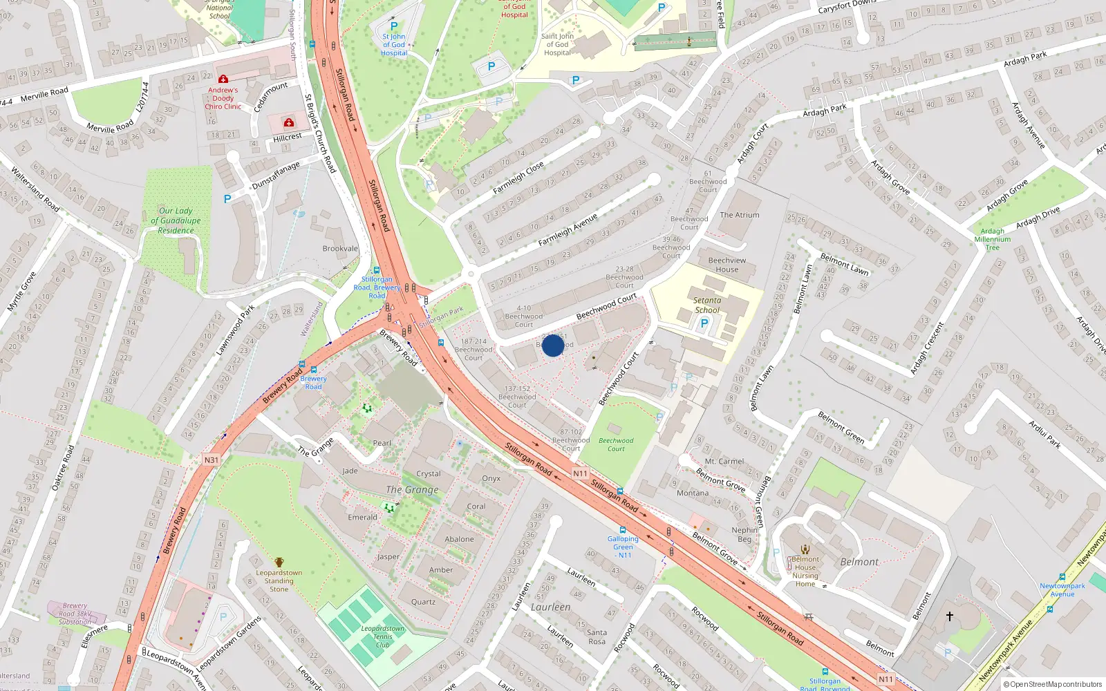 Overhead map showing the location of 238 Beechwood Court, Stillorgan, Co. Dublin
