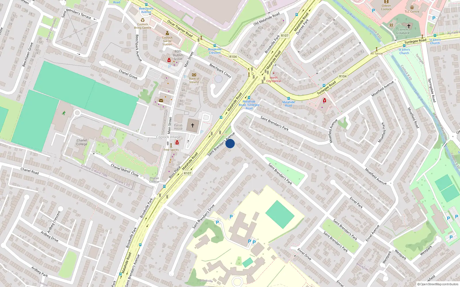 Overhead map showing the location of 238 Malahide Road, Dublin 5