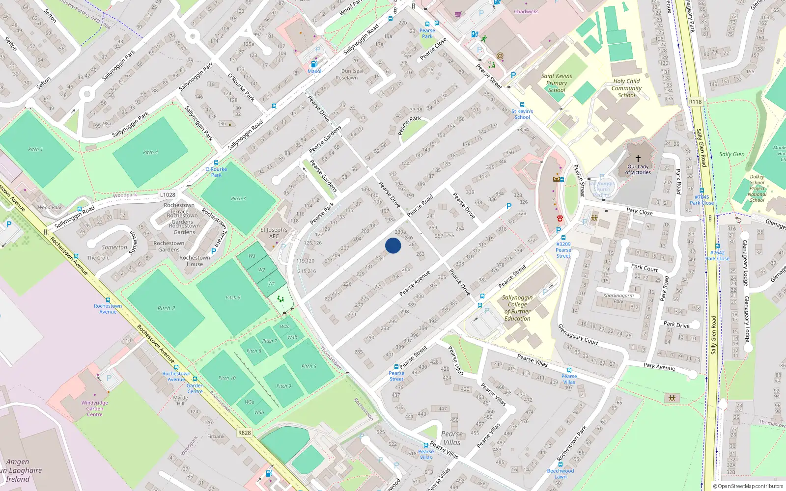 Overhead map showing the location of 238 Pearse Road, Sallynoggin