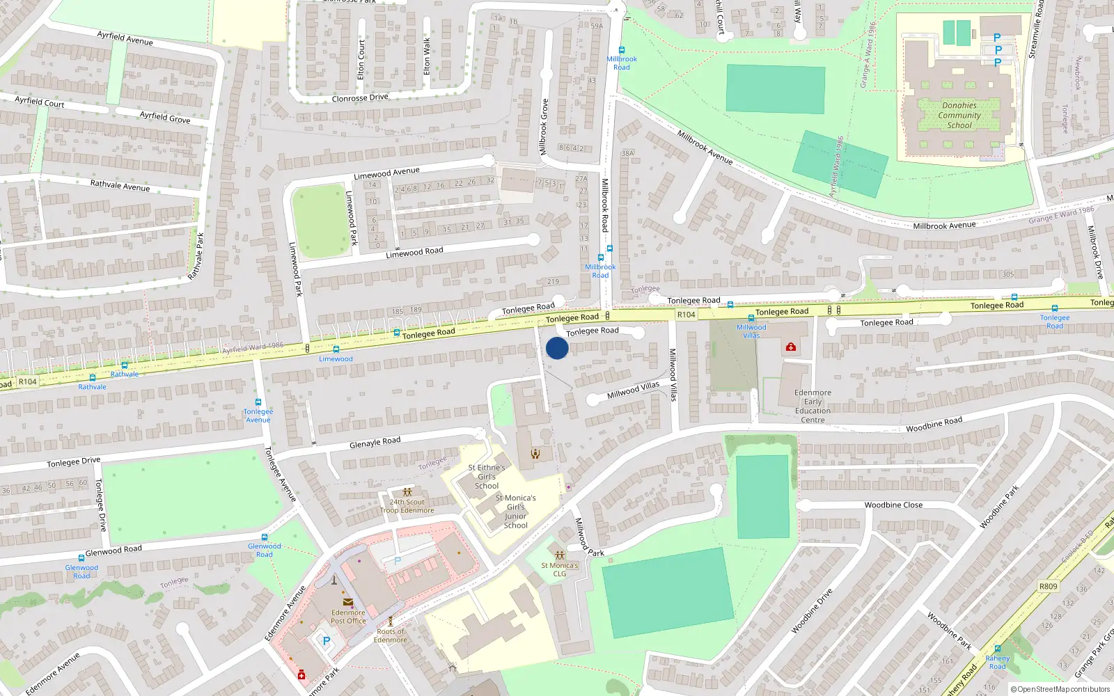 Overhead map showing the location of 238 Tomlegee Road, Dublin 5, Dublin
