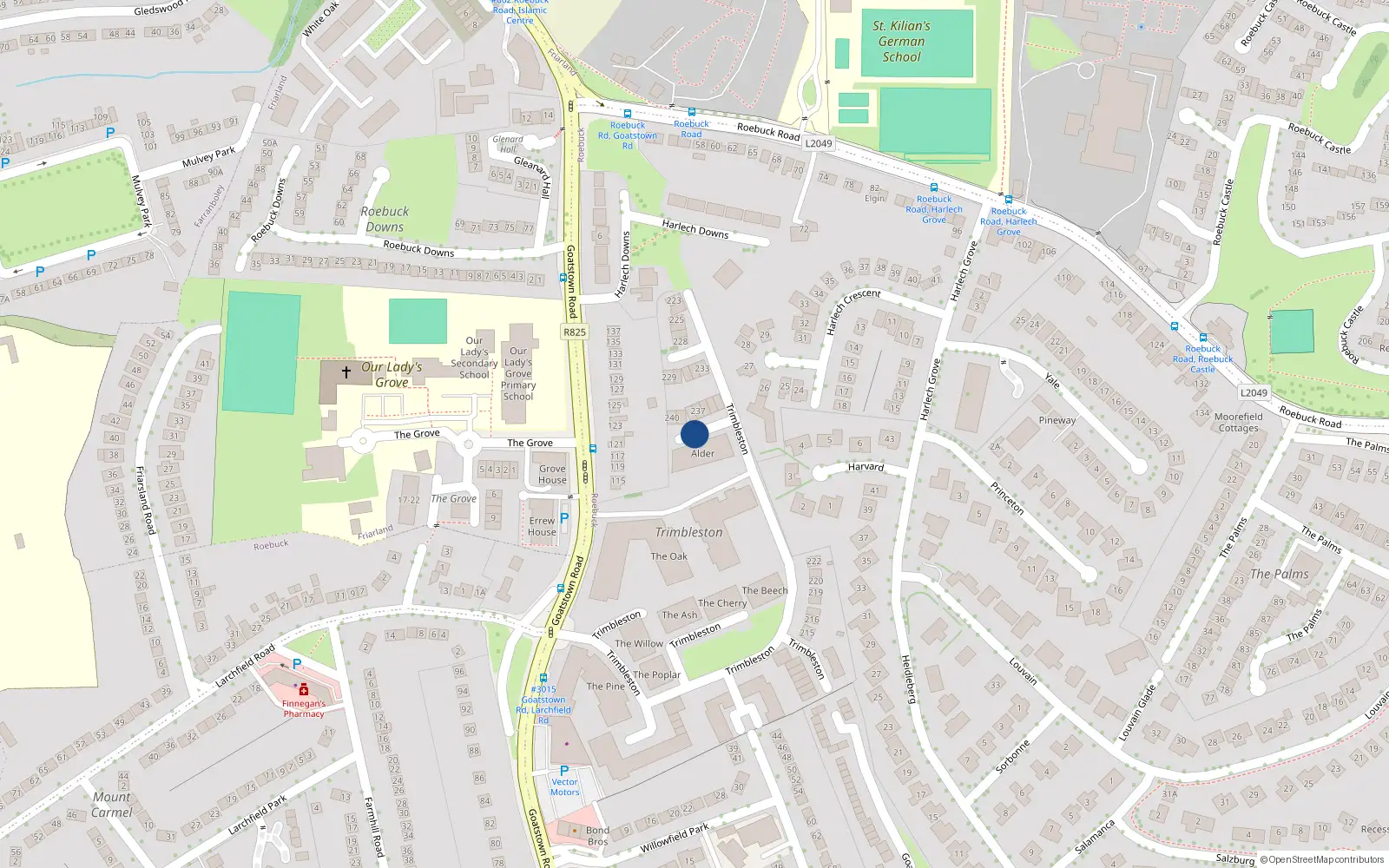 Overhead map showing the location of 238 Trimbleston, Goatstown