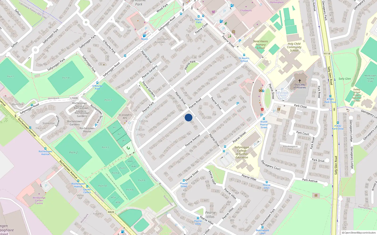 Overhead map showing the location of 239A Pearse Road, Sallynoggin