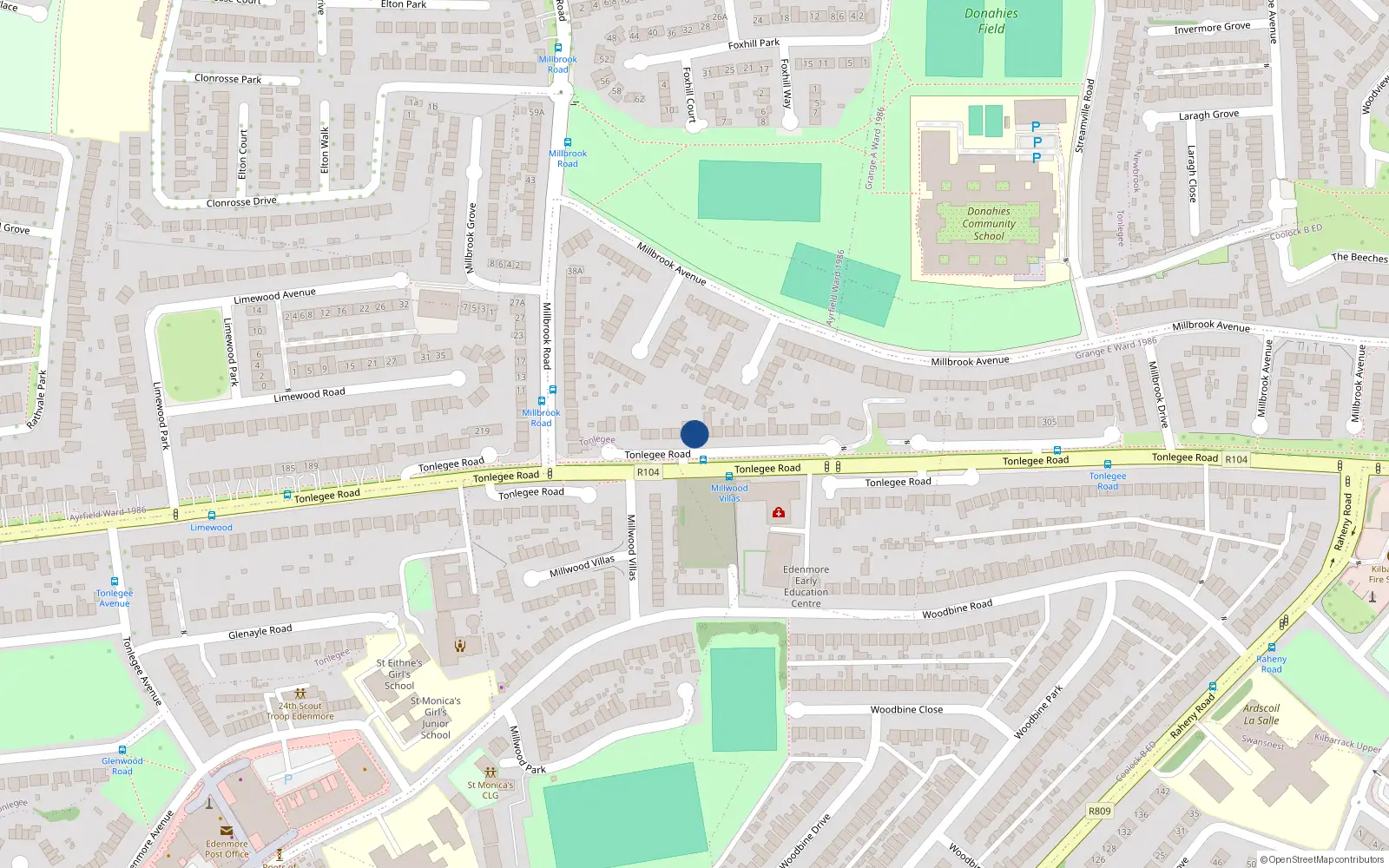 Overhead map showing the location of 239 Tonlegee Road, Raheny, Dublin 5