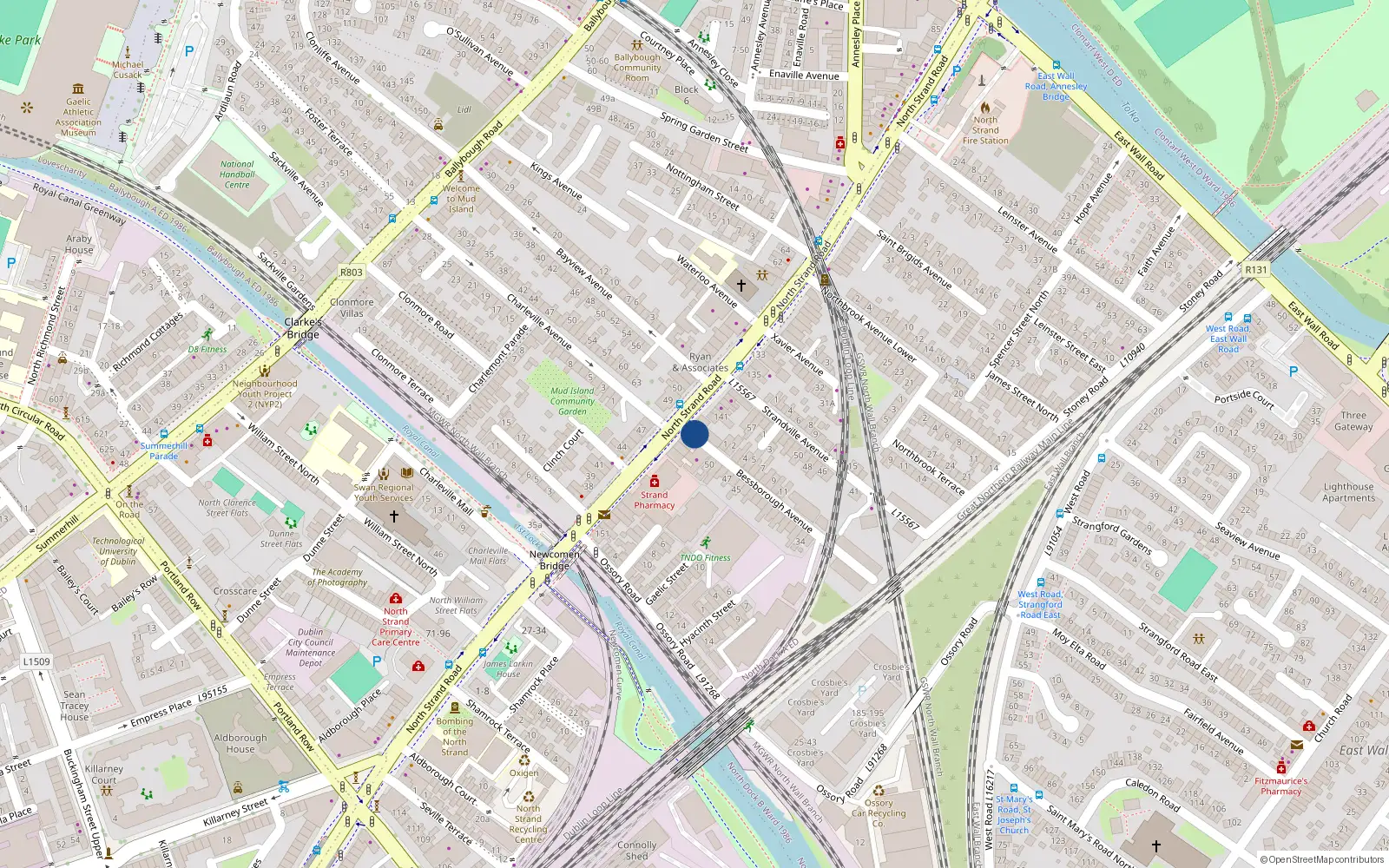 Overhead map showing the location of 23 Bessborough Avenue, Dublin 3