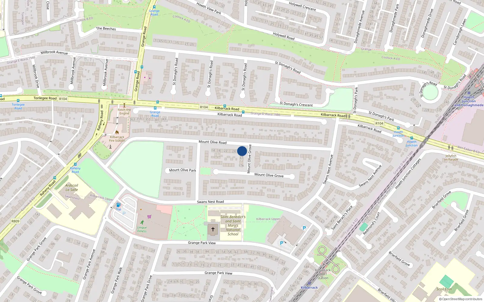 Overhead map showing the location of 23A Mount Olive Grove, Dublin 5