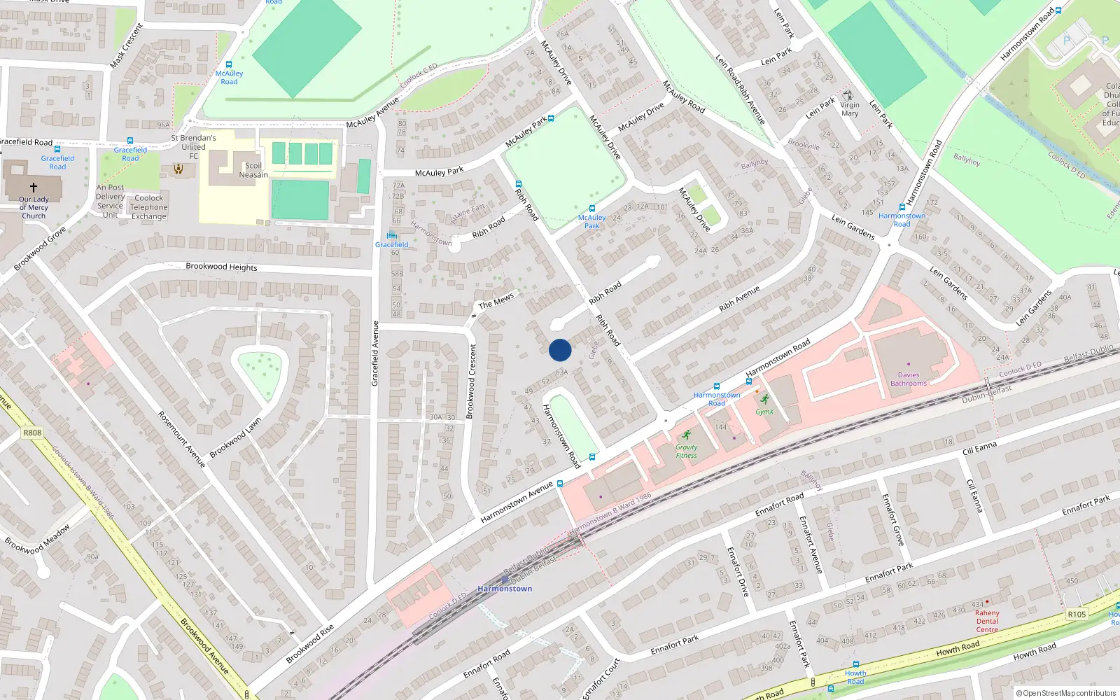 Overhead map showing the location of 23A Ribh Road, Dublin 5