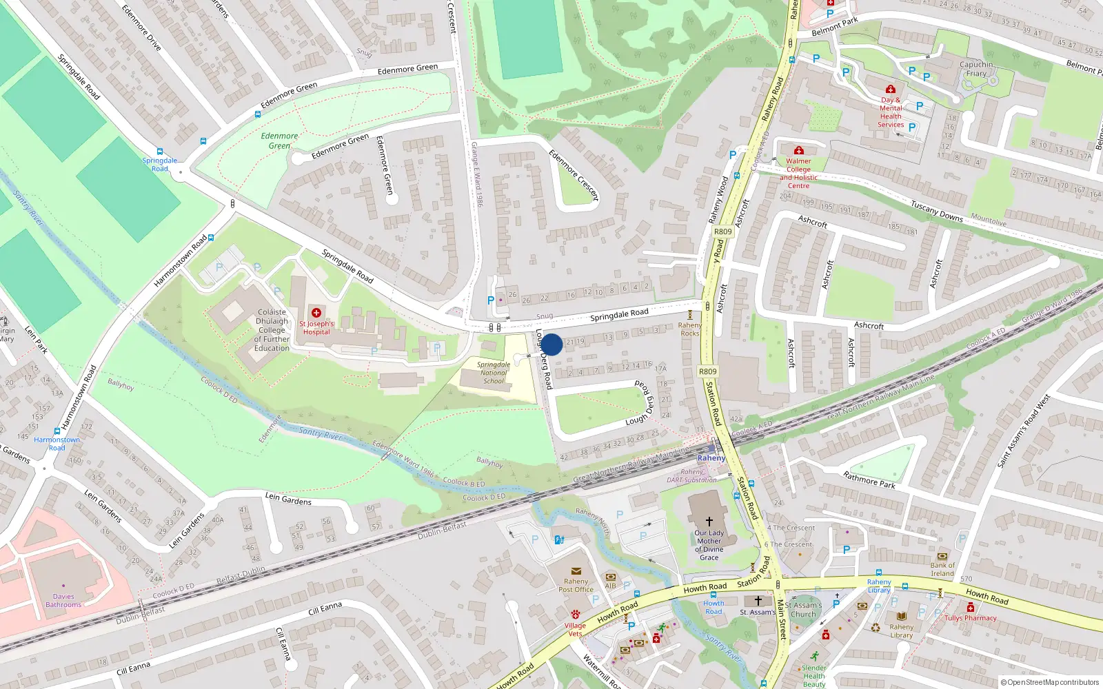 Overhead map showing the location of 23A Springale Road, Raheny, Dublin 5